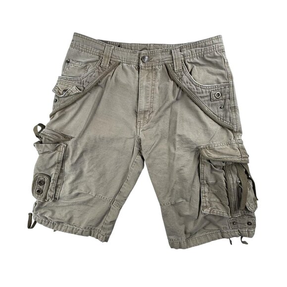Request Jeans Cargo Shorts Mens 34 Khaki Multi Pocket Utility Outdoor Streetwear - Picture 1 of 14